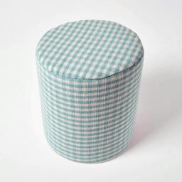 Rackhams Gingham Check Round Pouffe Cotton - 40 x 42 cm - Pink - thumbnail 3