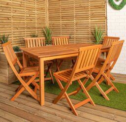Rackhams Outdoor 6 Person Rectangular Wooden Garden Patio Dining Table Chairs Set - Outdoor Furniture Sets