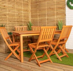 Rackhams Outdoor 6 Person Rectangular Wooden Garden Patio Dining Table Chairs Set - Outdoor Furniture Sets - thumbnail 2
