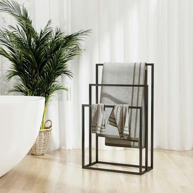 Rackhams Freestanding Towel Rack Black 48x24x79 cm Iron