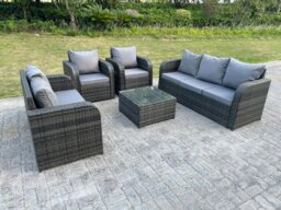 Rackhams PE Rattan Garden Furniture Set Adjustable Chair Sofa Double Love Seat 2 Seater Sofa Lounge Set Square Coffee Table - thumbnail 1