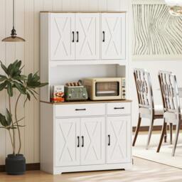 Rackhams 175cm Tall Kitchen Pantry, Kitchen Cabinet w/ Drawers, Shelves, White - Kitchen Pantry Cabinet - 94W x 39.5D x 175.2H cm - Particleboard