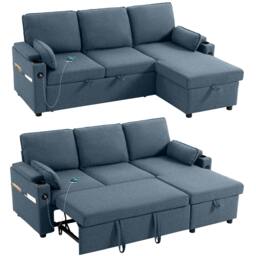 Rackhams Corner Sofa Bed, L Shaped Sofa with Storage Chaise, USB Ports - Grey - thumbnail 3