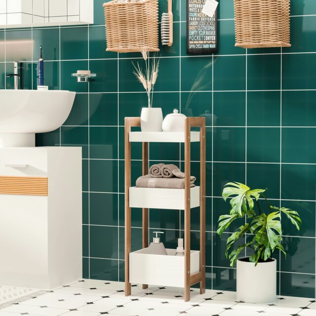 Rackhams 3-Tier Bathroom Rack Organizer Storage Shelf Rack Free Standing Bamboo - image 1