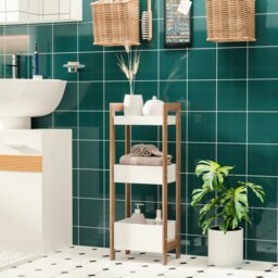 Rackhams 3-Tier Bathroom Rack Organizer Storage Shelf Rack Free Standing Bamboo - thumbnail 1