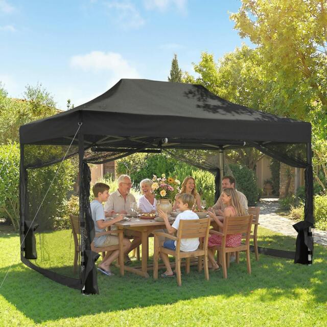 Rackhams 3 x 4.5 m Pop Up Gazebo with Mesh, Heavy Duty Party Tent Marquee - 450 x 300 x 340 cm - Pop up gazebo - Black - image 1