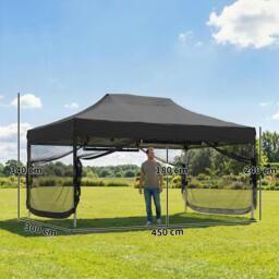 Rackhams 3 x 4.5 m Pop Up Gazebo with Mesh, Heavy Duty Party Tent Marquee - 450 x 300 x 340 cm - Pop up gazebo - Black - thumbnail 3