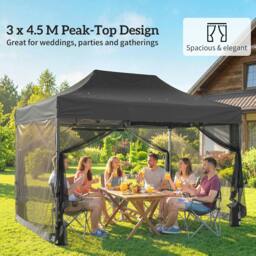 Rackhams 3 x 4.5 m Pop Up Gazebo with Mesh, Heavy Duty Party Tent Marquee - 450 x 300 x 340 cm - Pop up gazebo - Black - thumbnail 4