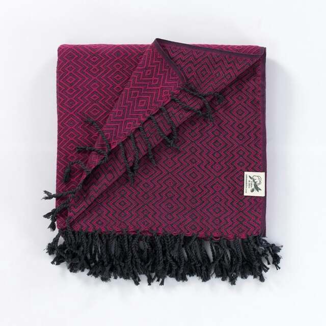 Rackhams Rumeli Cotton Throw Blanket, HAND-LOOMED - Fuchsia on Grey - image 1