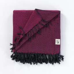 Rackhams Rumeli Cotton Throw Blanket, HAND-LOOMED - Fuchsia on Grey
