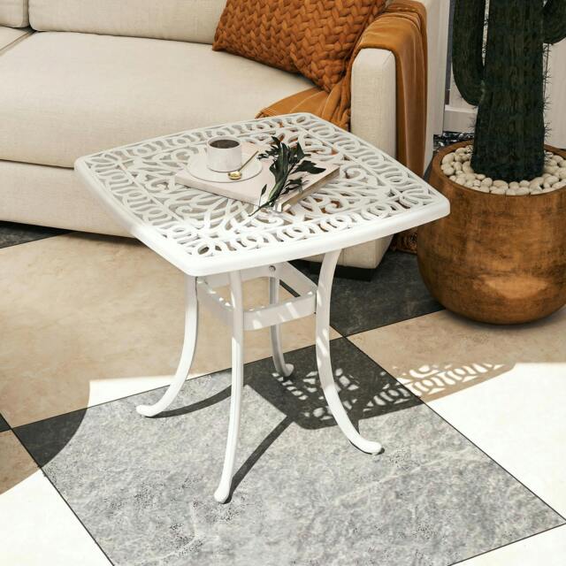 Rackhams 54 x 54cm Aluminium Outdoor Garden Side Table w/ Umbrella Hole, White - 1 - 54 x 54 x 52.5 cm - 54 - image 1