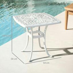 Rackhams 54 x 54cm Aluminium Outdoor Garden Side Table w/ Umbrella Hole, White - 1 - 54 x 54 x 52.5 cm - 54 - thumbnail 3
