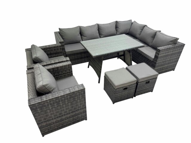 Rackhams Rattan garden furniture Patio Furniture Sets with Dining Table 2 Small Stools 2 Chair Dark Grey Mixed - image 1