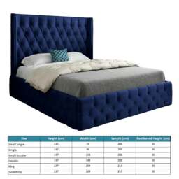 Rackhams Turin Straight Winged Upholstered Soft Velvet Bed Frame - Blue - Silver - Small single - thumbnail 5