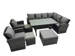 Rackhams Rattan Garden Furniture Set Outdoor 11 Seater Patio Dining Corner Sofa Sets with Dining Table Chair Dark Grey Mixed - thumbnail 2