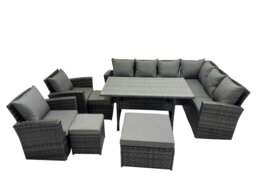 Rackhams Rattan Garden Furniture Set Outdoor 11 Seater Patio Dining Corner Sofa Sets with Dining Table Chair Dark Grey Mixed - thumbnail 1