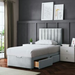 Rackhams Amelia Divan Bed with Upholstered Headboard - Two Drawers - Silver - Single - thumbnail 4