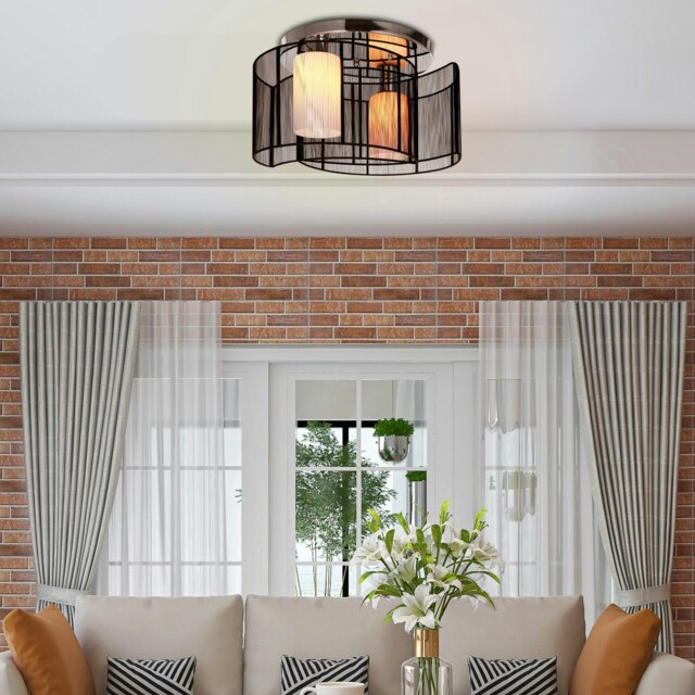 Rackhams Flush Mount Ceiling Light w/ Wire Drawing Lampshade Chrome Finish Black - image 1