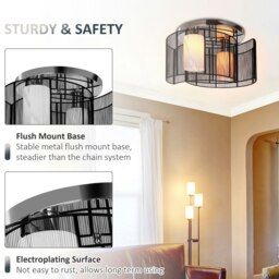 Rackhams Flush Mount Ceiling Light w/ Wire Drawing Lampshade Chrome Finish Black - thumbnail 4