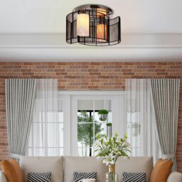 Rackhams Flush Mount Ceiling Light w/ Wire Drawing Lampshade Chrome Finish Black - thumbnail 1