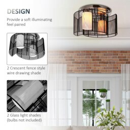 Rackhams Flush Mount Ceiling Light w/ Wire Drawing Lampshade Chrome Finish Black - thumbnail 5