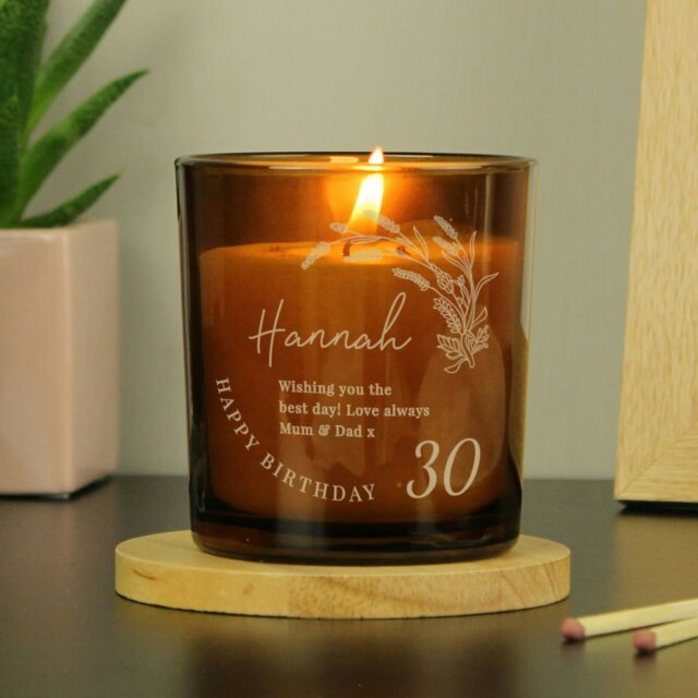 Rackhams Personalised Birthday Amber Glass Candle - image 1