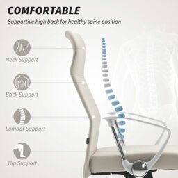 Rackhams High Back Office Chair, Computer Desk Chair for Home, Cream White - Yes - Office Chair - 63W x 65D x 109-119H cm - thumbnail 4