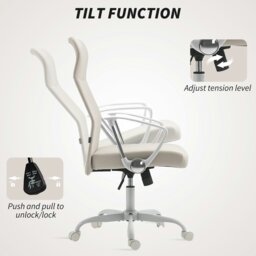 Rackhams High Back Office Chair, Computer Desk Chair for Home, Cream White - Yes - Office Chair - 63W x 65D x 109-119H cm - thumbnail 5