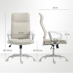 Rackhams High Back Office Chair, Computer Desk Chair for Home, Cream White - Yes - Office Chair - 63W x 65D x 109-119H cm - thumbnail 6
