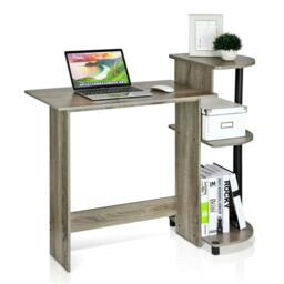 Rackhams Premium Desk - Compact Computer Desk with Shelves, French Oak Grey/Black, /BK for Smart Space Utilization - 11181GYW - thumbnail 3