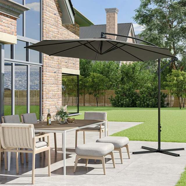 Rackhams 3M Sun Parasol Hanging Banana Umbrella Dark Grey - Cross base - image 1