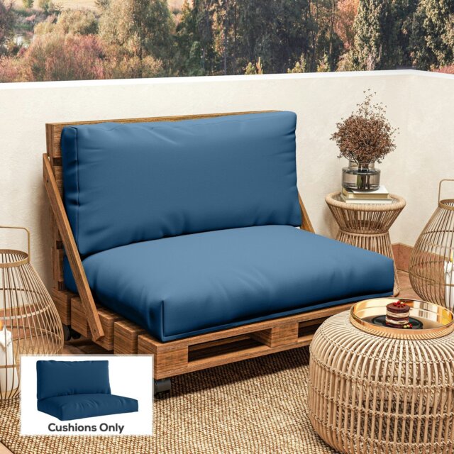 Rackhams 2 Seat Pallet Cushions 20cm Thick Outdoor Seat Pads, Black - Navy Blue - Polyester, PP Cotton - 120L x 80W x 20H cm - image 1