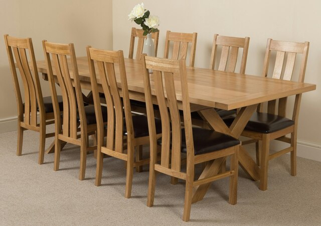 Rackhams Vermont Cross Leg Oak Extending Dining Table with Princeton Oak Chairs - Natural Oak - 8 chairs - image 1