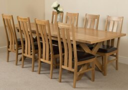 Rackhams Vermont Cross Leg Oak Extending Dining Table with Princeton Oak Chairs - Natural Oak - 8 chairs
