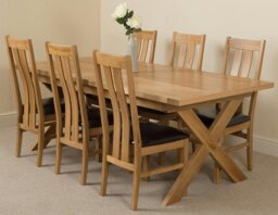 Rackhams Vermont Cross Leg Oak Extending Dining Table with Princeton Oak Chairs - Natural Oak - 8 chairs - thumbnail 2