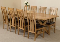 Rackhams Vermont Cross Leg Oak Extending Dining Table with Princeton Oak Chairs - Natural Oak - 8 chairs - thumbnail 4