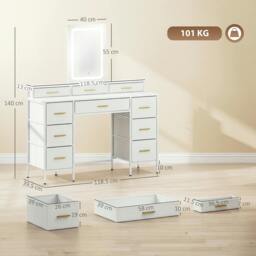 Rackhams Dressing Table with LED Lighting Mirror and 10 Drawers, White - No - LED mirror with three light colours - White - thumbnail 3
