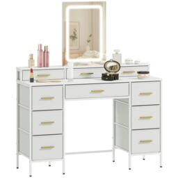 Rackhams Dressing Table with LED Lighting Mirror and 10 Drawers, White - No - LED mirror with three light colours - White - thumbnail 2