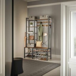 Rackhams Hall Tree with Bench Shoe Rack 9 Hooks and 5 Shelves Vintage Entryway Coat Stand Storage Unit - thumbnail 2