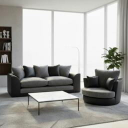Rackhams Cheswick Living Room Furniture Range - Black / Grey - 3 Seater + Swivel Chair - thumbnail 1
