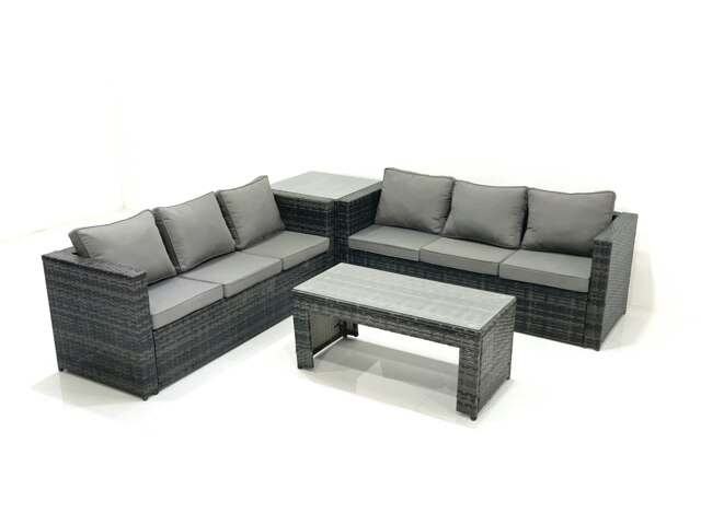 Rackhams Garden Outdoor Rattan Furniture Set with Sofa Coffee table Side Table Dark Grey Mixed - image 1