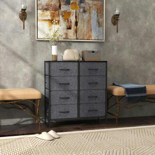 Rackhams 8 Drawer Fabric Chest of Drawers w/ Wooden Top for Hallway Black - Black - image 1