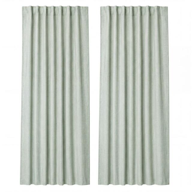 Rackhams 100% Blackout Curtains Thermal Linen Look Pair Ready Made 46x54 in Green - image 1