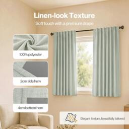 Rackhams 100% Blackout Curtains Thermal Linen Look Pair Ready Made 46x54 in Green - thumbnail 6