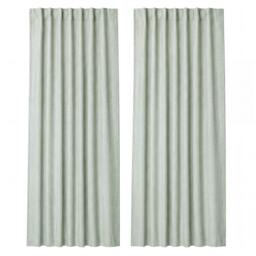 Rackhams 100% Blackout Curtains Thermal Linen Look Pair Ready Made 46x54 in Green