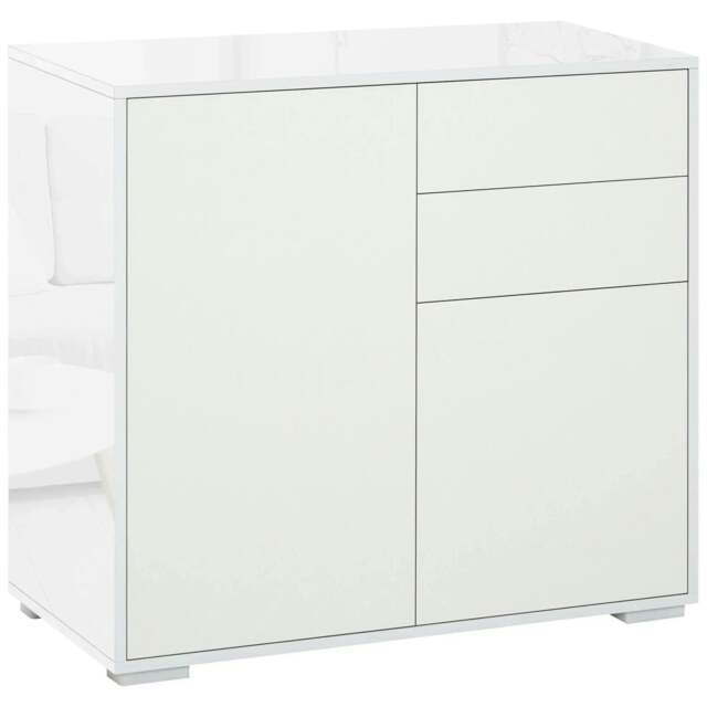 Rackhams High Gloss Frame Sideboard, Push-Open Design with 2 Drawer for Living Room, Bedroom, 74H x 79W x 36Dcm, White - image 1