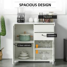 Rackhams High Gloss Frame Sideboard, Push-Open Design with 2 Drawer for Living Room, Bedroom, 74H x 79W x 36Dcm, White - thumbnail 4