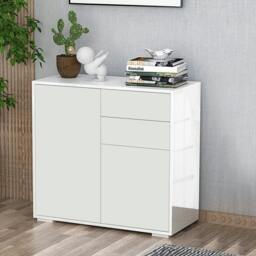Rackhams High Gloss Frame Sideboard, Push-Open Design with 2 Drawer for Living Room, Bedroom, 74H x 79W x 36Dcm, White - thumbnail 2