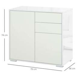 Rackhams High Gloss Frame Sideboard, Push-Open Design with 2 Drawer for Living Room, Bedroom, 74H x 79W x 36Dcm, White - thumbnail 3