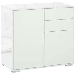Rackhams High Gloss Frame Sideboard, Push-Open Design with 2 Drawer for Living Room, Bedroom, 74H x 79W x 36Dcm, White - thumbnail 1